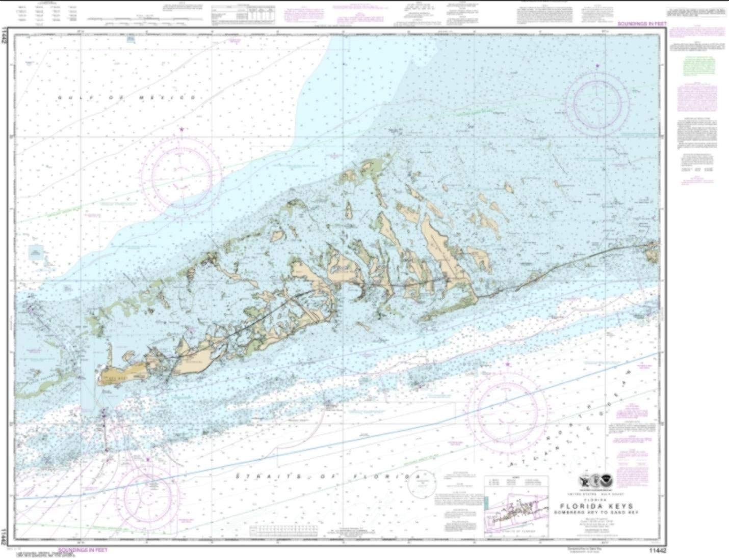 NOAA Waterproof Chart 11442: Florida Keys Sombrero Key to Sand Key